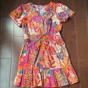 LOFT Women's Casual Floral Dress in Orange and Pink